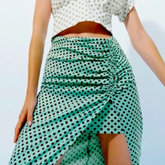 Zara Polka Dot Slit Linen Midi Skirt - Picture 4 of 10